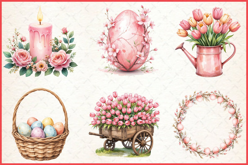 Vintage Dusty Rose Easter Clipart Bundle - CraftNest - Digital Crafting and Art