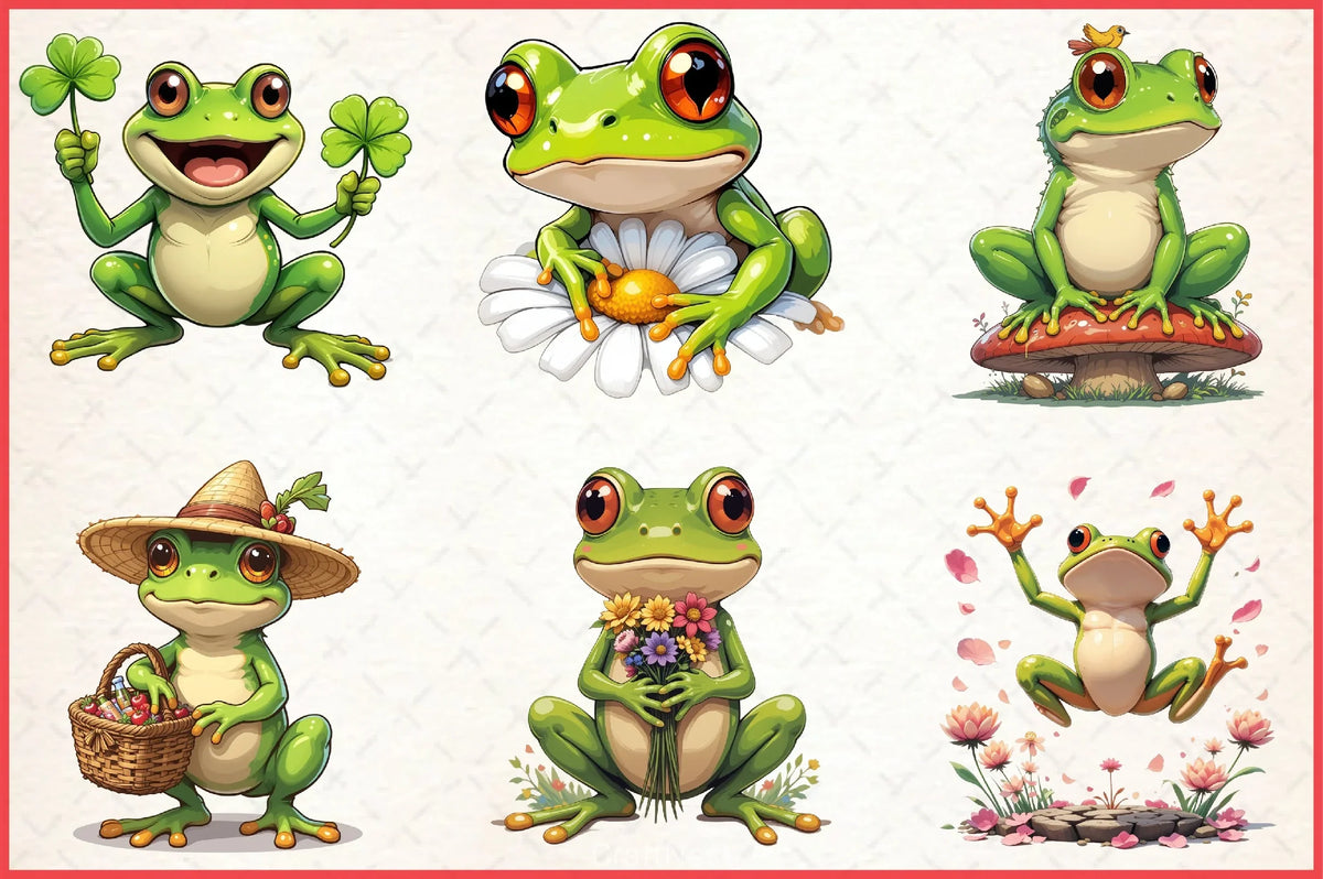 Spring Frog Background Spring Frog Clipart Bundle