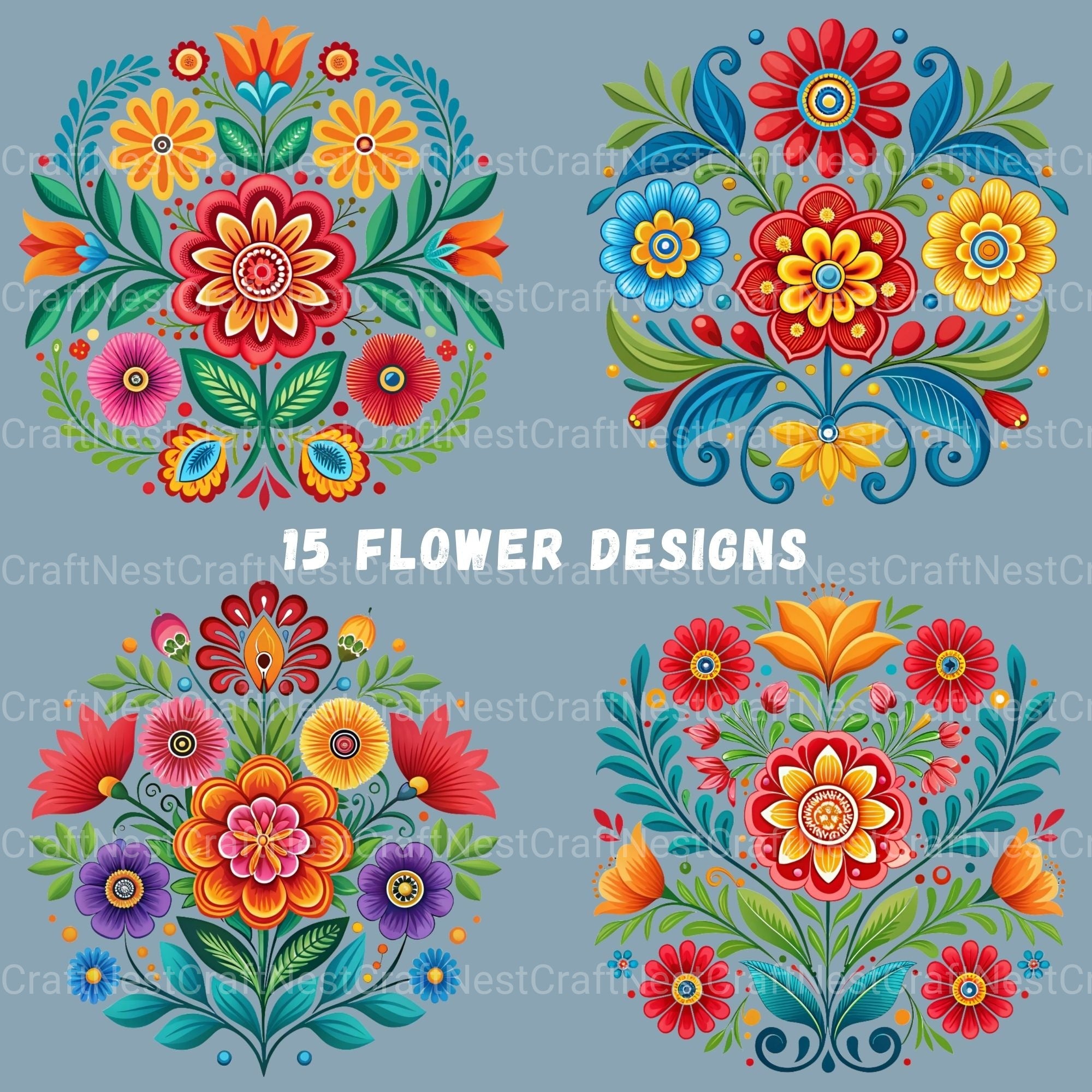 Mexican Flowers 3 Clipart Bundle - CraftNest - Digital Crafting and Art