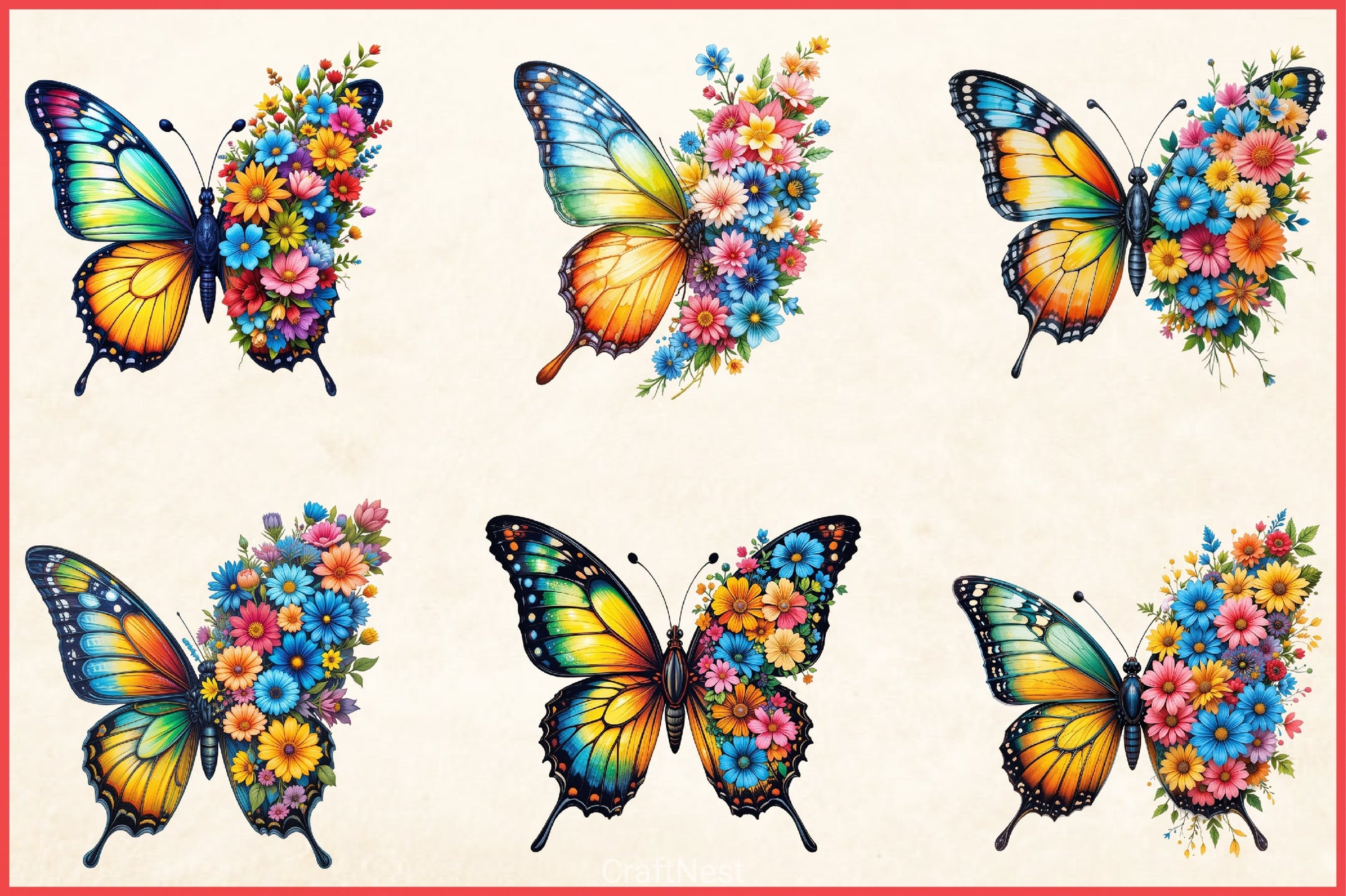 Butterfly Flowers Clipart Bundle 8 - CraftNest - Digital Crafting and Art