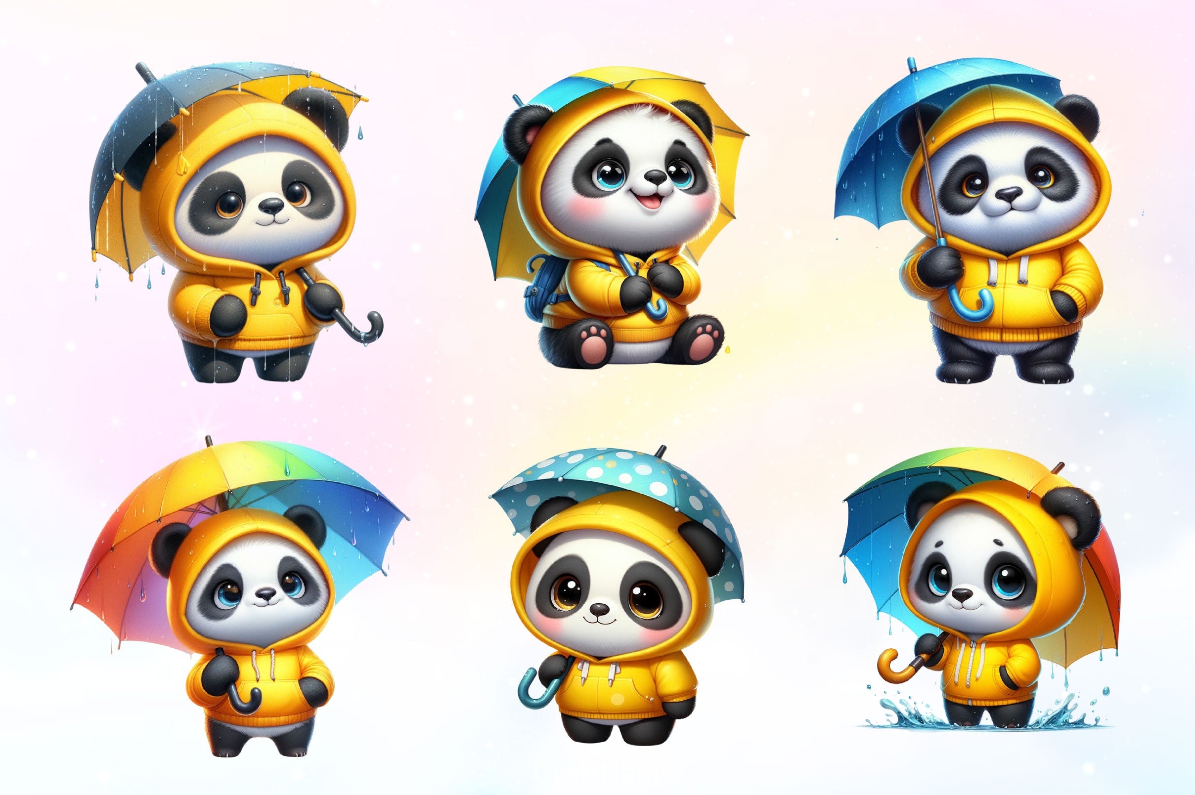 Funny Little Pandas Umbrella Clipart Bundle 2 - CraftNest - Digital Crafting and Art