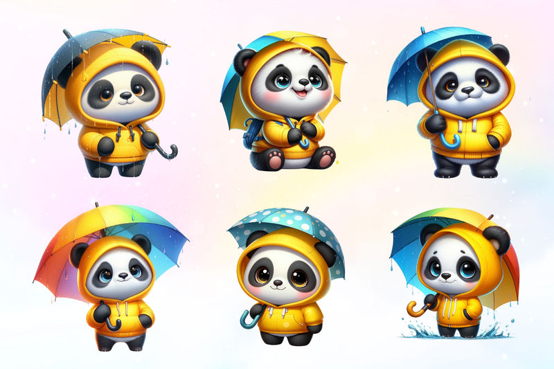 Funny Little Pandas Umbrella Clipart Bundle 2 - CraftNest - Digital Crafting and Art