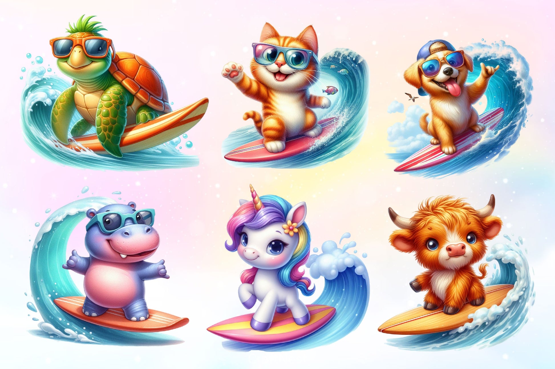 Animals Surfing Clipart Bundle 2 - CraftNest - Digital Crafting and Art