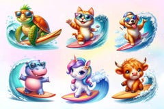 Animals Surfing Clipart Bundle 2 - CraftNest - Digital Crafting and Art