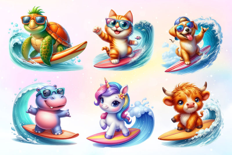 Animals Surfing Clipart Bundle 2 - CraftNest - Digital Crafting and Art