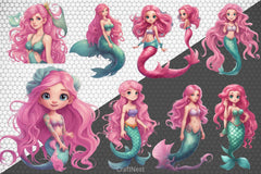 Cute Mermaid Clipart Bundle 4 - CraftNest - Digital Crafting and Art