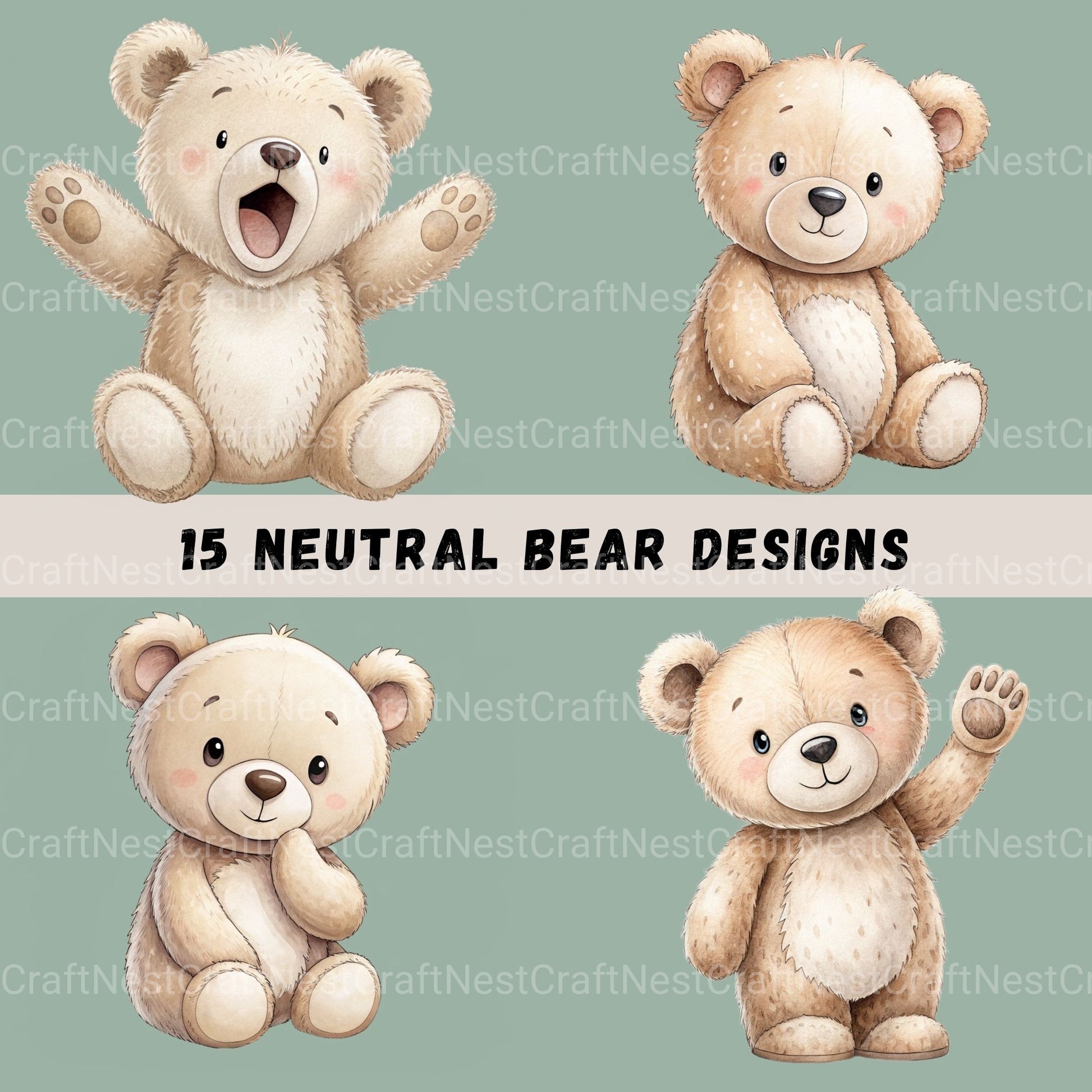 Neutral Bears Clipart Bundle - CraftNest - Digital Crafting and Art