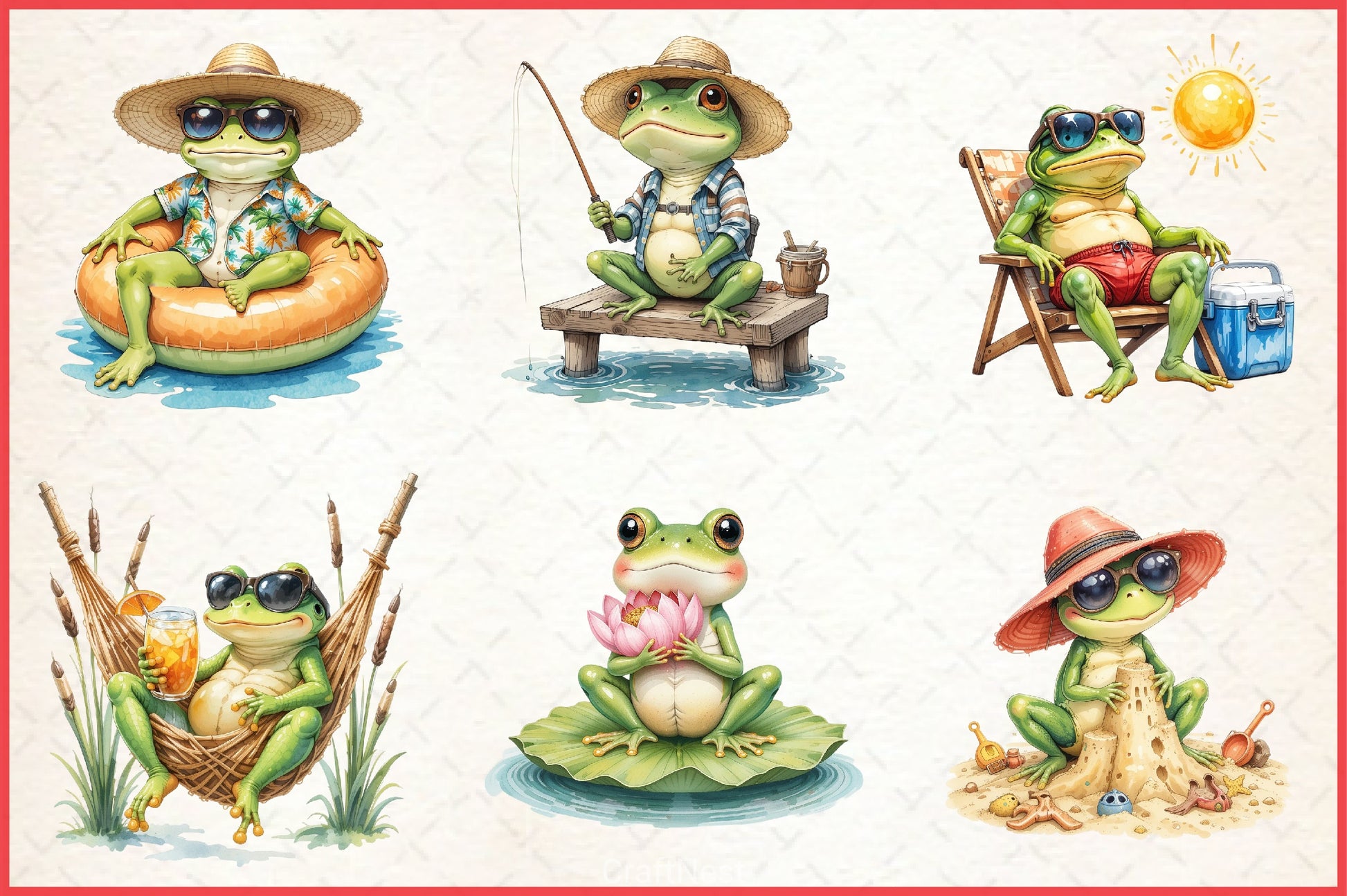 Frog Summer Clipart Bundle - CraftNest - Digital Crafting and Art
