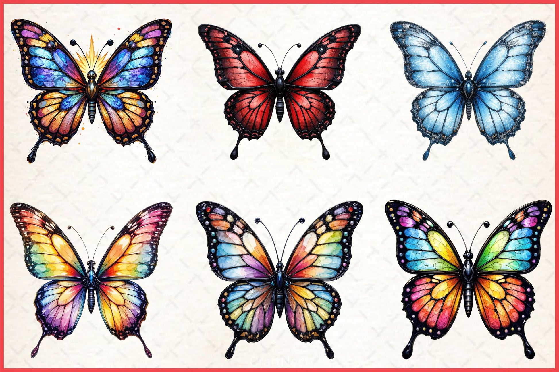 Colorful Butterfly Stained Glass Clipart Bundle - CraftNest - Digital Crafting and Art