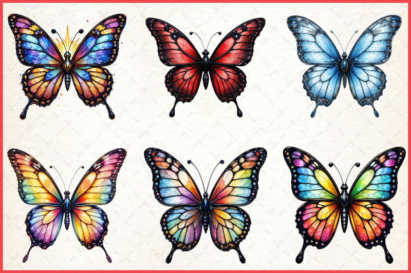 Colorful Butterfly Stained Glass Clipart Bundle - CraftNest - Digital Crafting and Art
