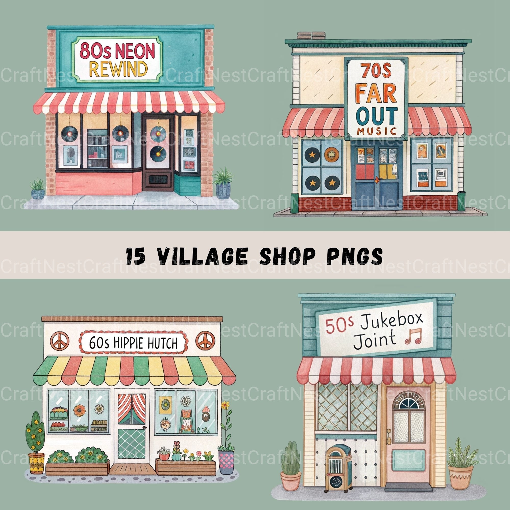 Village Shops Clipart Bundle - CraftNest - Digital Crafting and Art