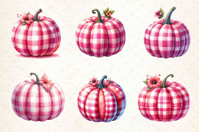 Pink Gingham Pumpkin Clipart Bundle 2 - CraftNest - Digital Crafting and Art