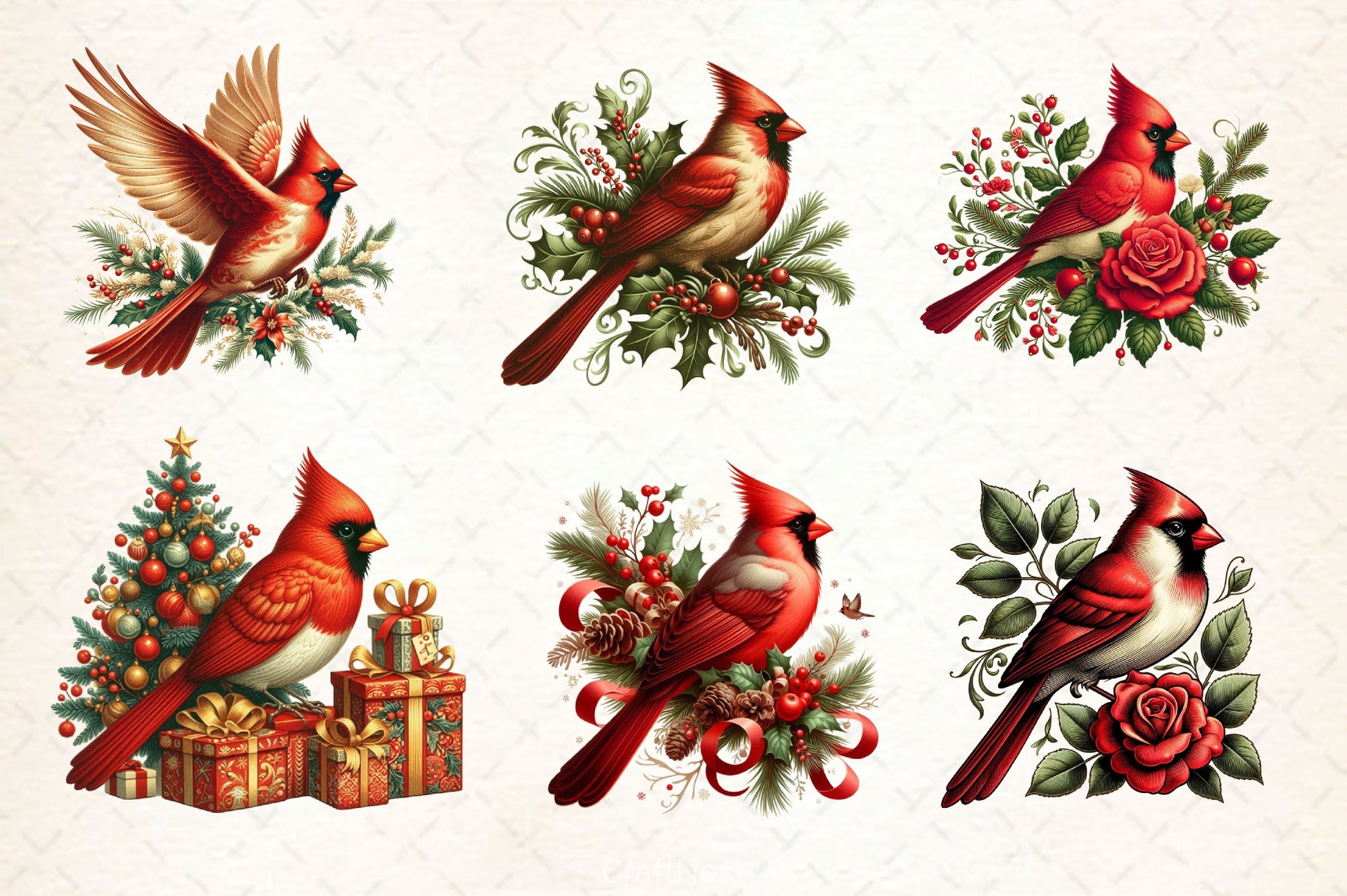 Christmas Cardinal Bird Clipart Bundle - CraftNest - Digital Crafting and Art