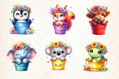 Cute Animals In A Bucket Clipart Bundle - CraftNest - Digital Crafting and Art