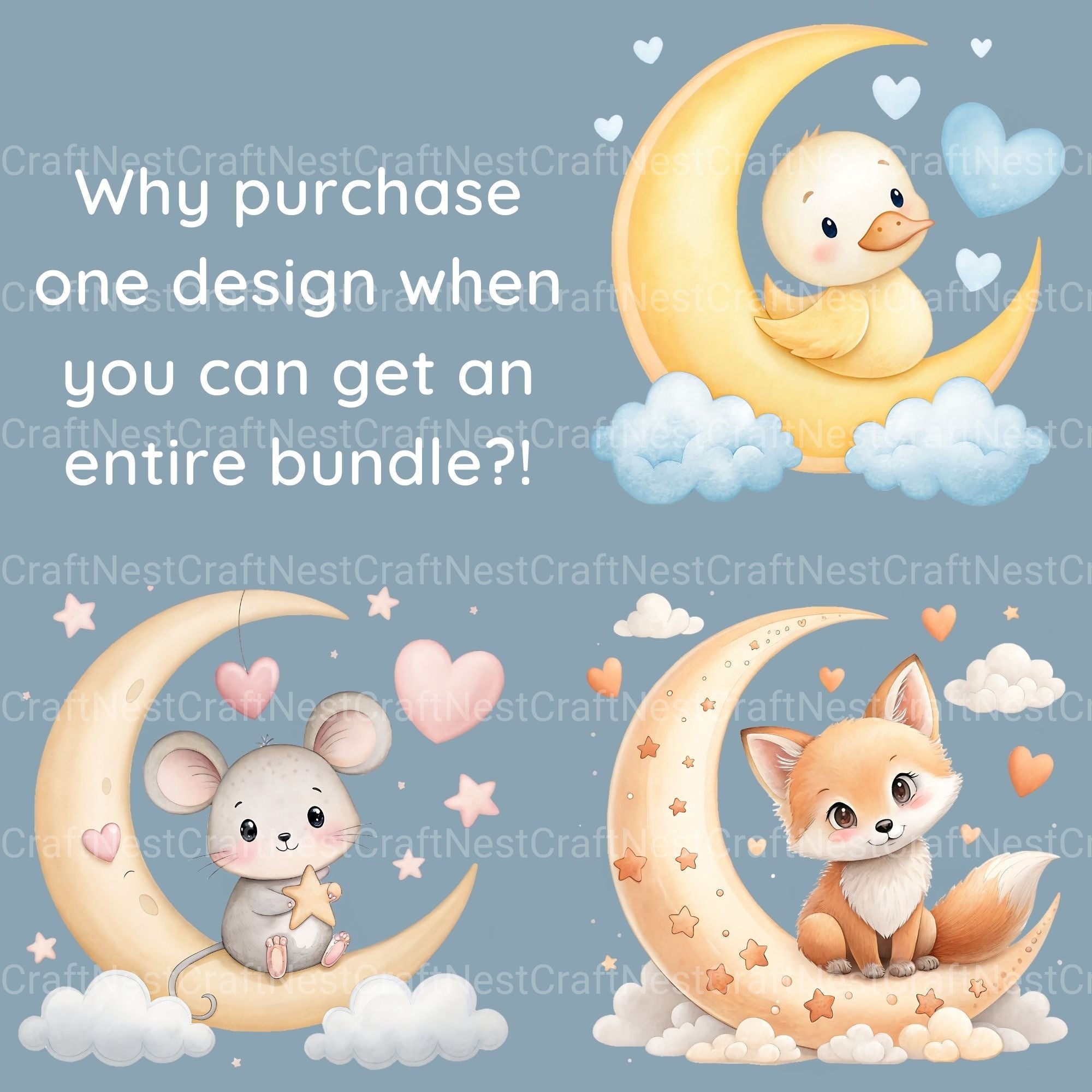 Nursery Animals Crescent Moon Clipart Bundle - CraftNest - Digital Crafting and Art