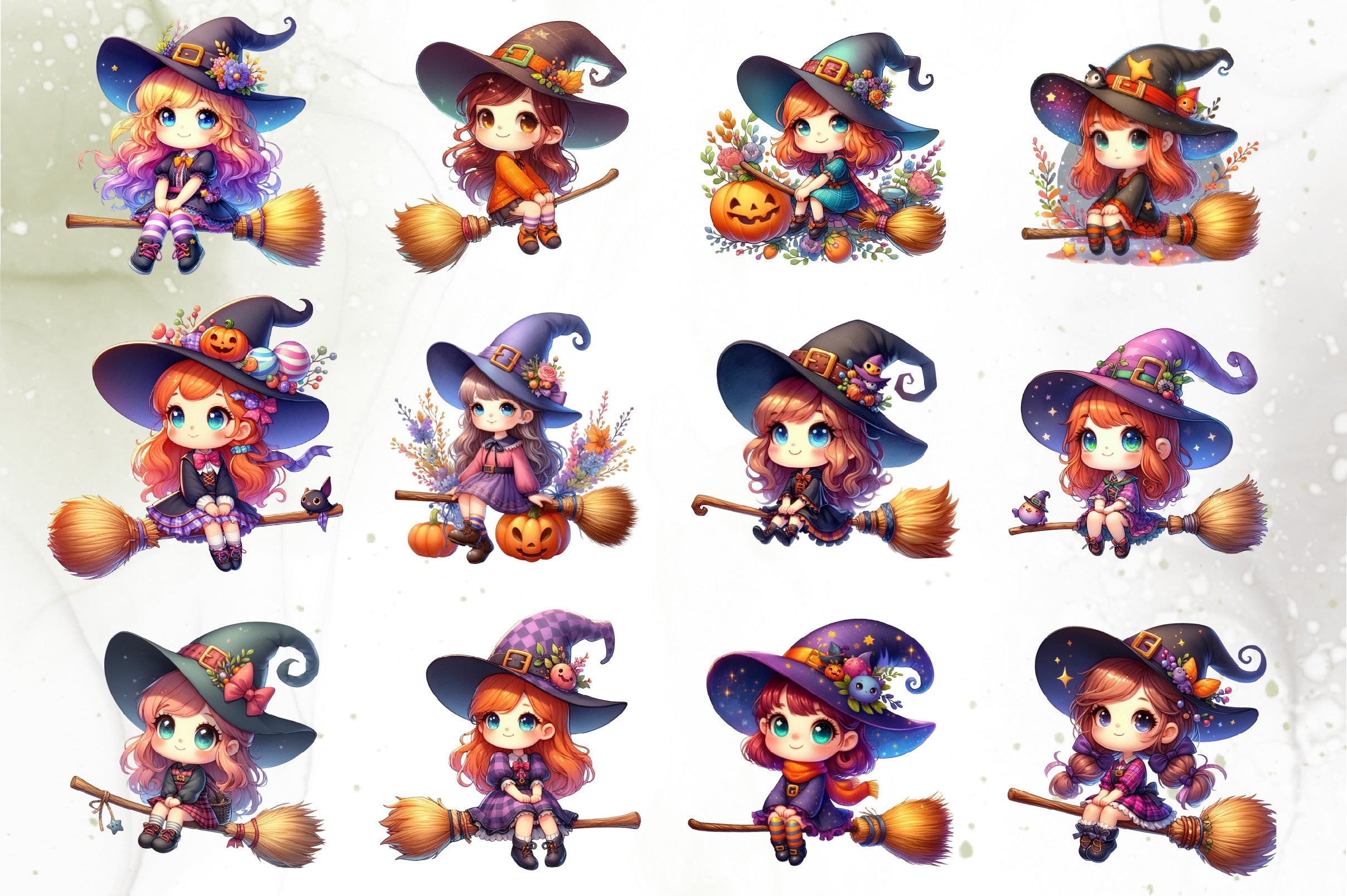 Cute Witch Halloween Clipart Bundle - CraftNest - Digital Crafting and Art