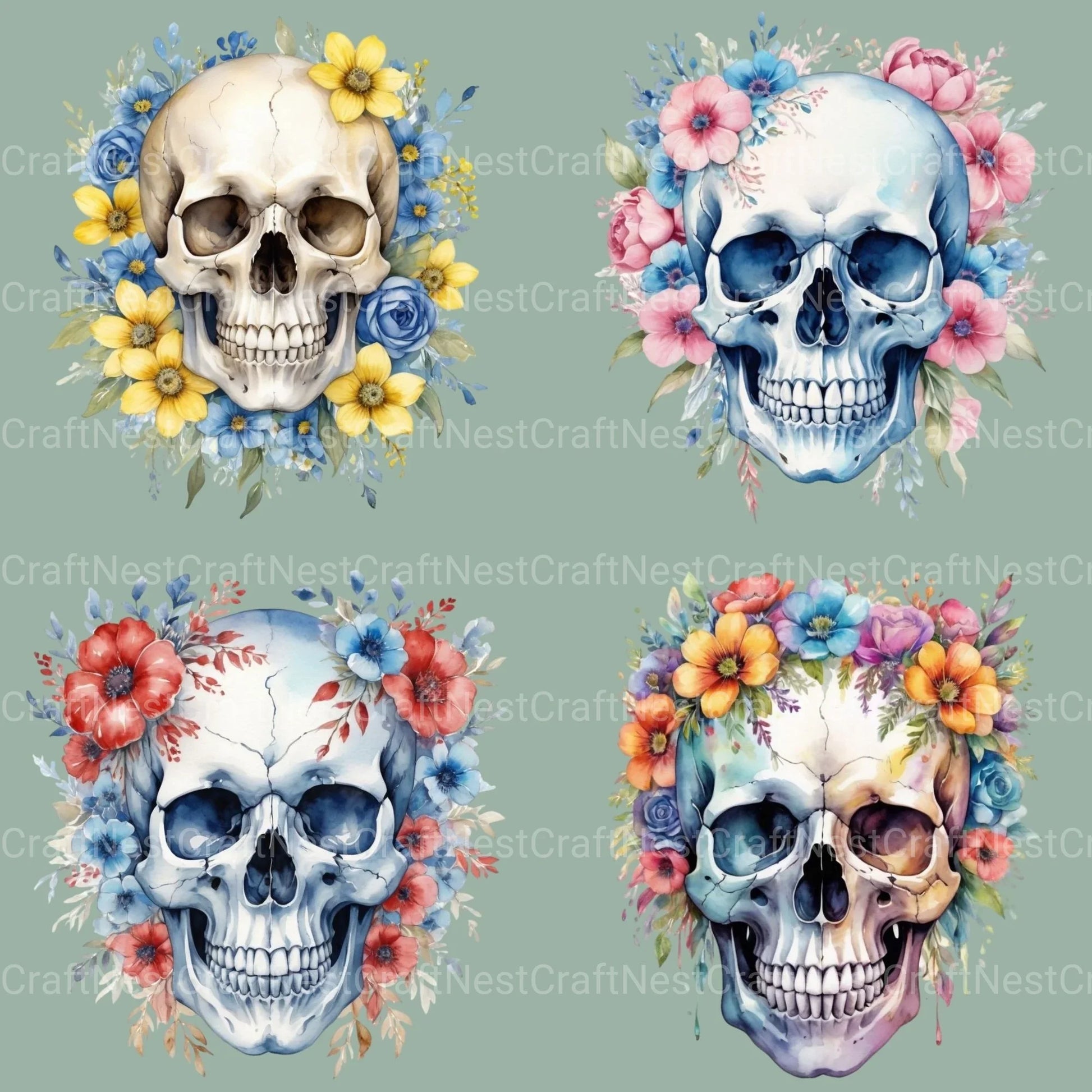 Skulls Floral Clipart Bundle 1 - CraftNest - Digital Crafting and Art