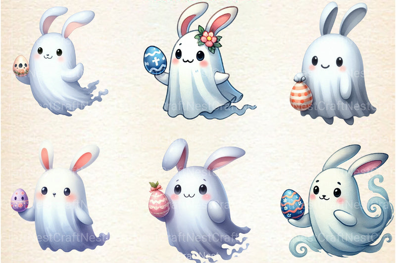 Ghost Bunny Eggs Clipart Bundle - CraftNest - Digital Crafting and Art