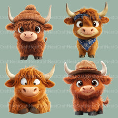 Highland Cows Clipart Bundle 2 - CraftNest - Digital Crafting and Art