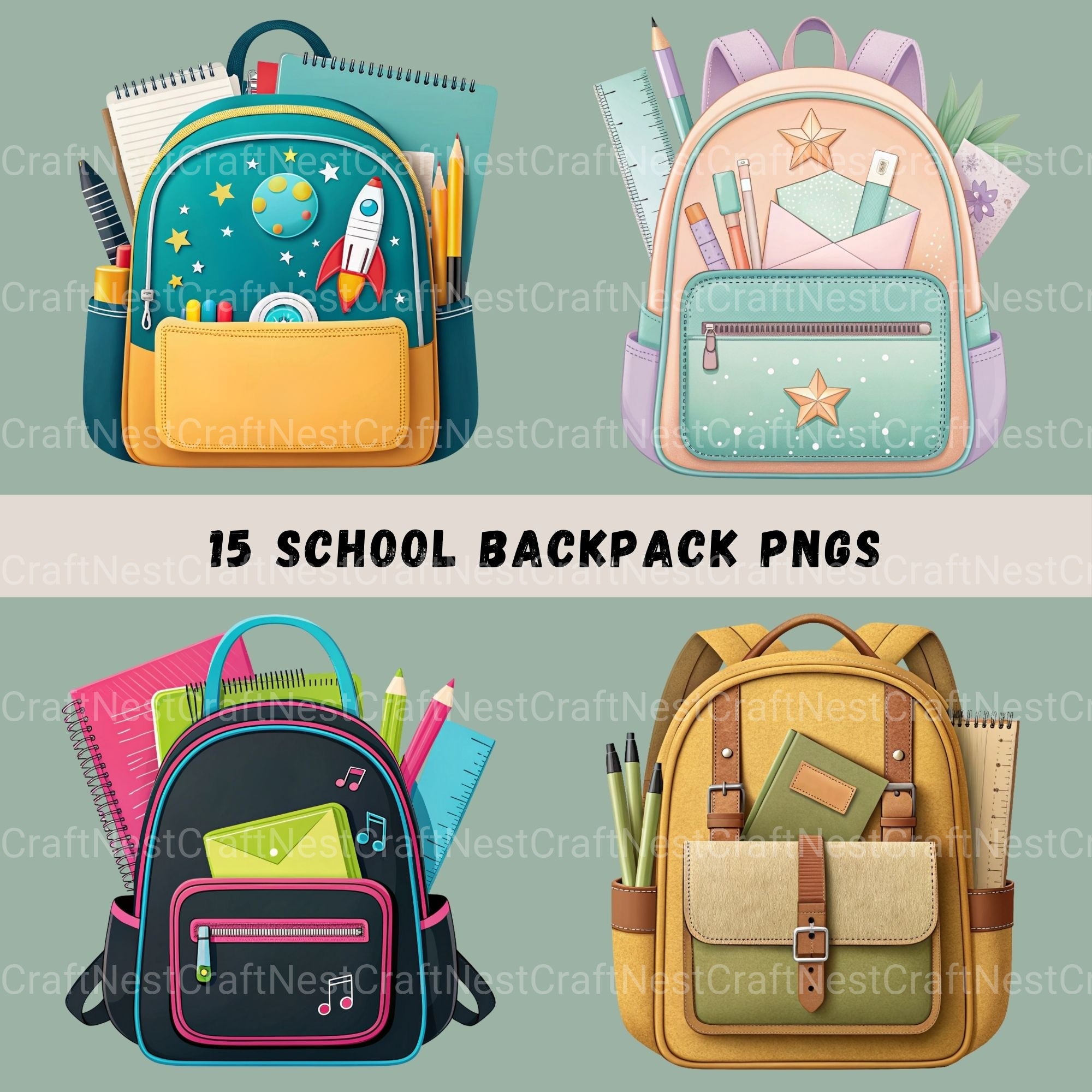School Backpacks Clipart Bundle - CraftNest - Digital Crafting and Art