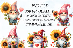 Valentine Gnome Sunflower Clipart Bundle - CraftNest - Digital Crafting and Art