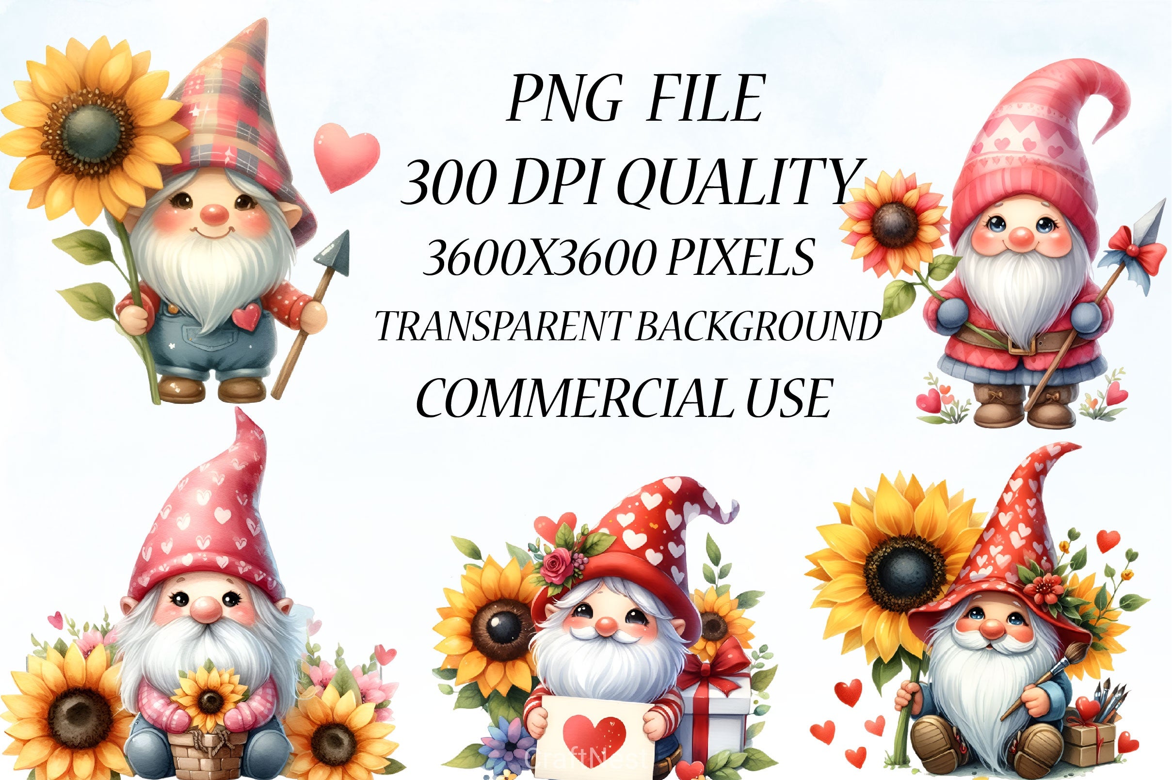 Valentine Gnome Sunflower Clipart Bundle - CraftNest - Digital Crafting and Art