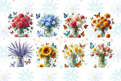 Flowers Bouquet In Mason Jar Clipart Bundle - CraftNest - Digital Crafting and Art