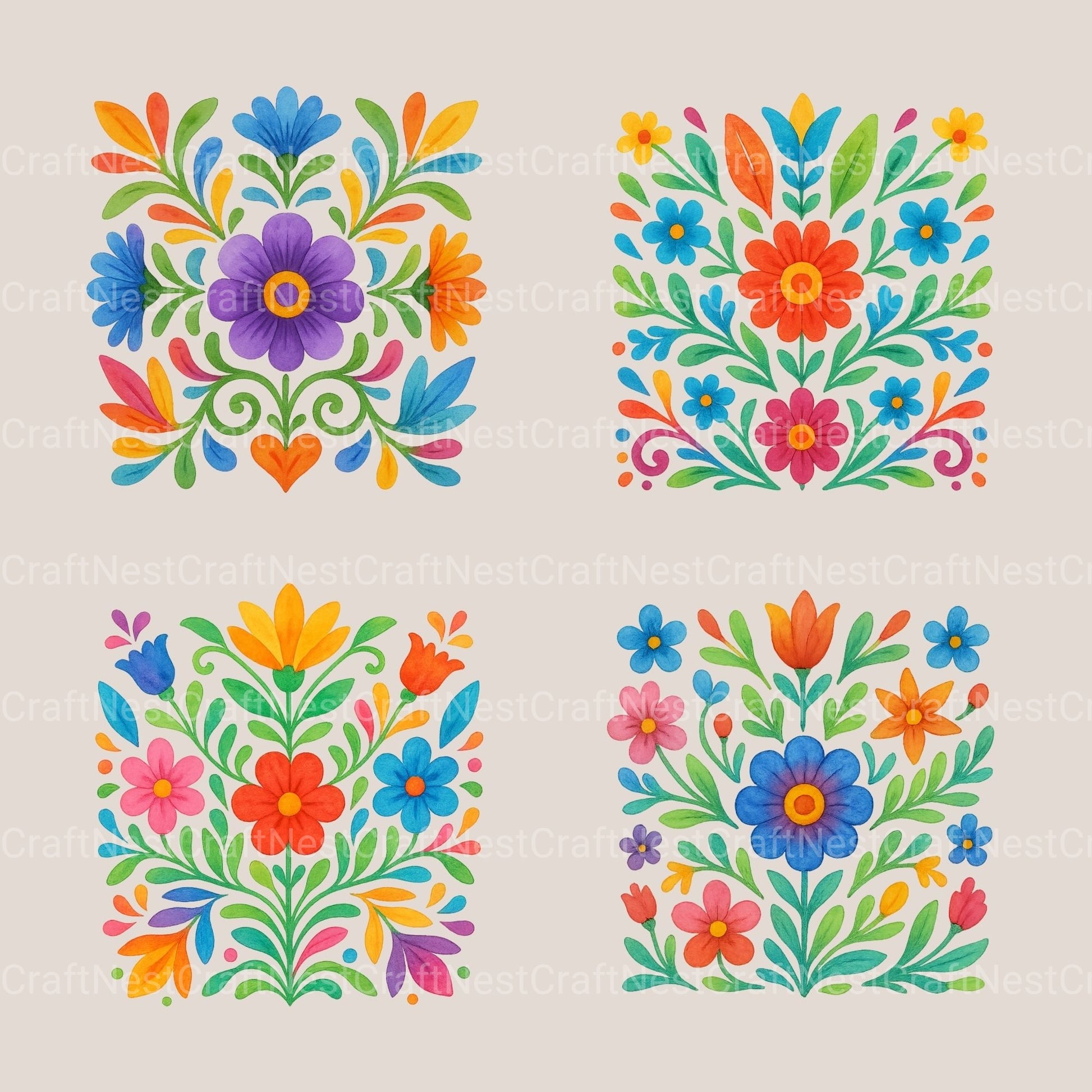 Mexican Flowers Square Clipart Bundle - CraftNest - Digital Crafting and Art