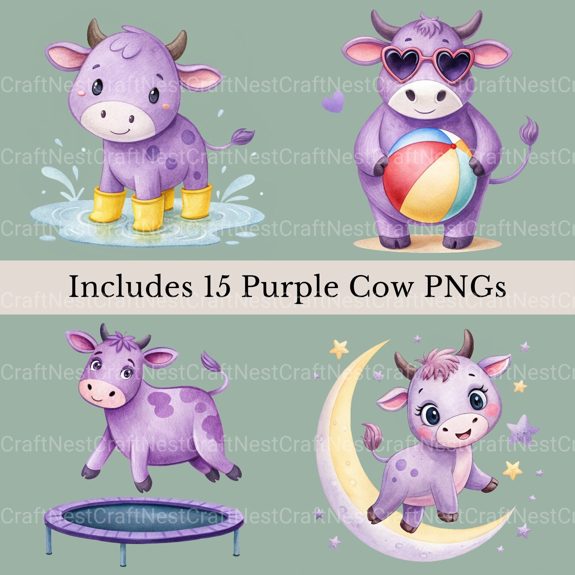 Purple Cows Clipart Bundle - CraftNest - Digital Crafting and Art