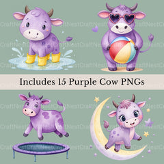Purple Cows Clipart Bundle - CraftNest - Digital Crafting and Art