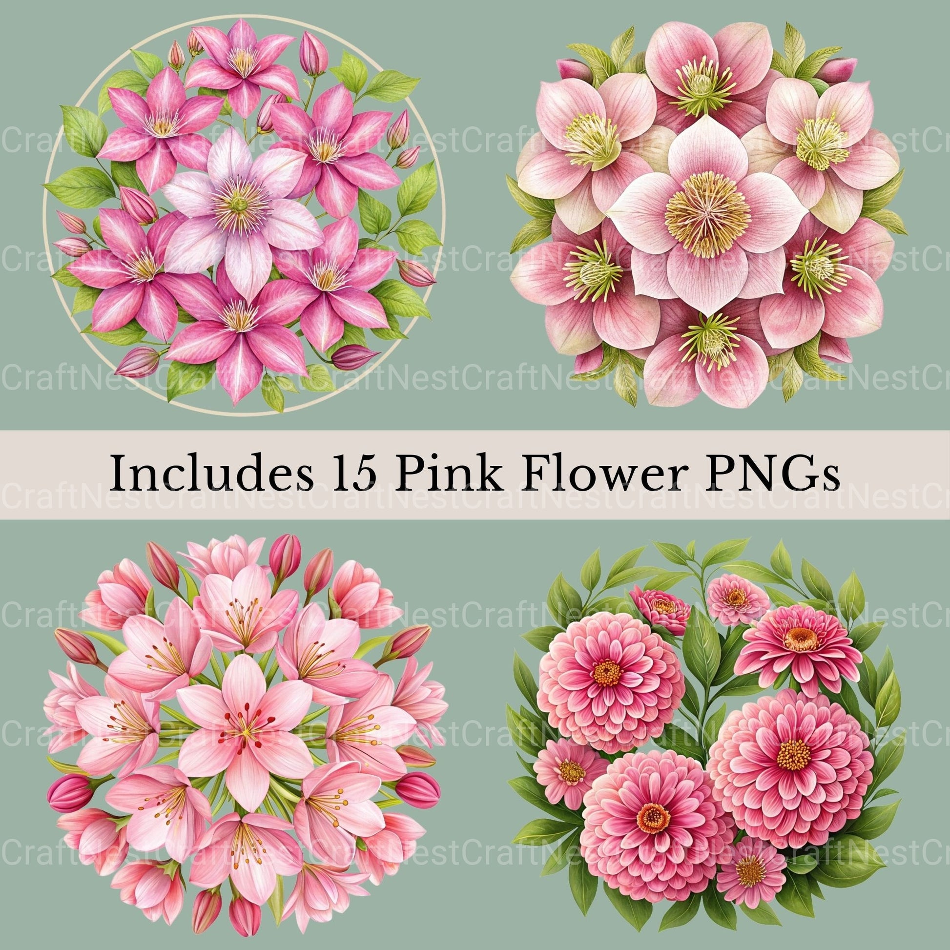 Pink Coquette Flowers Clipart Bundle - CraftNest - Digital Crafting and Art