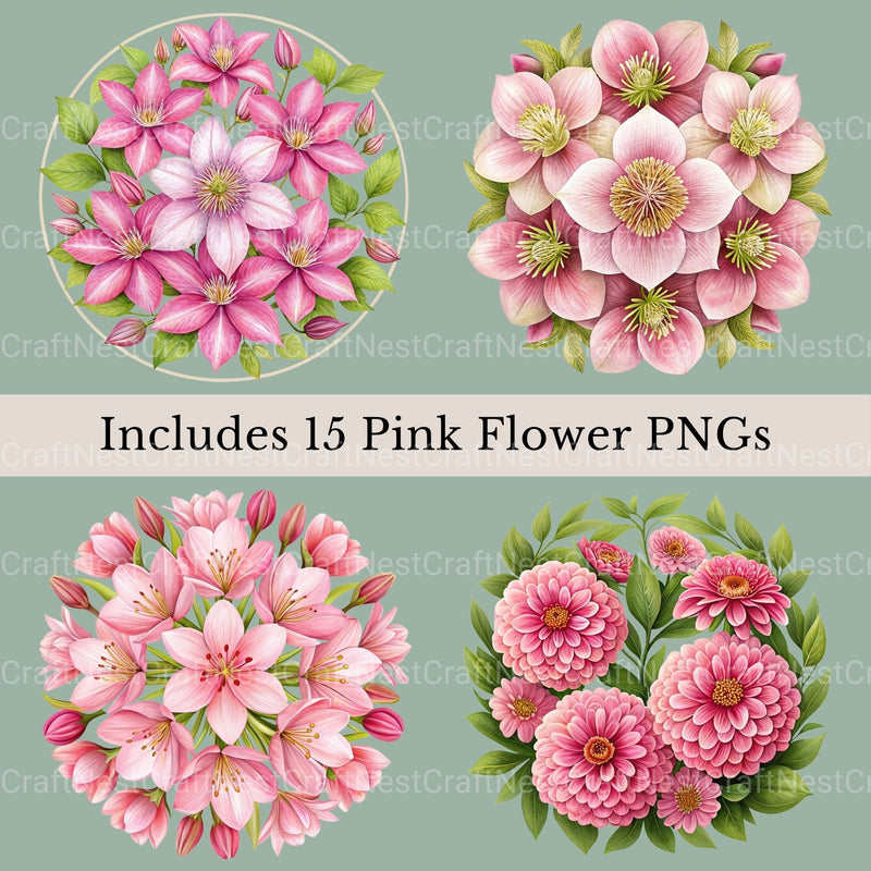 Pink Coquette Flowers Clipart Bundle - CraftNest - Digital Crafting and Art