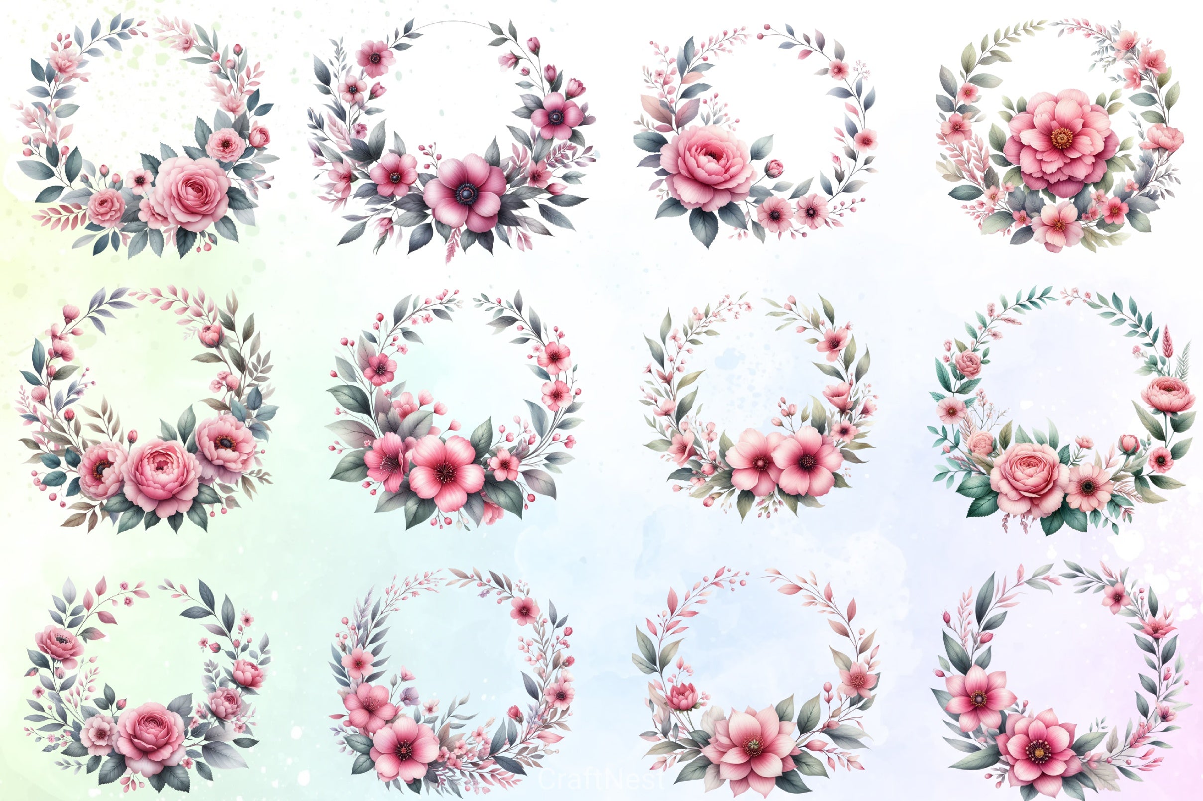 Rose Wreath Clipart Bundle - CraftNest - Digital Crafting and Art