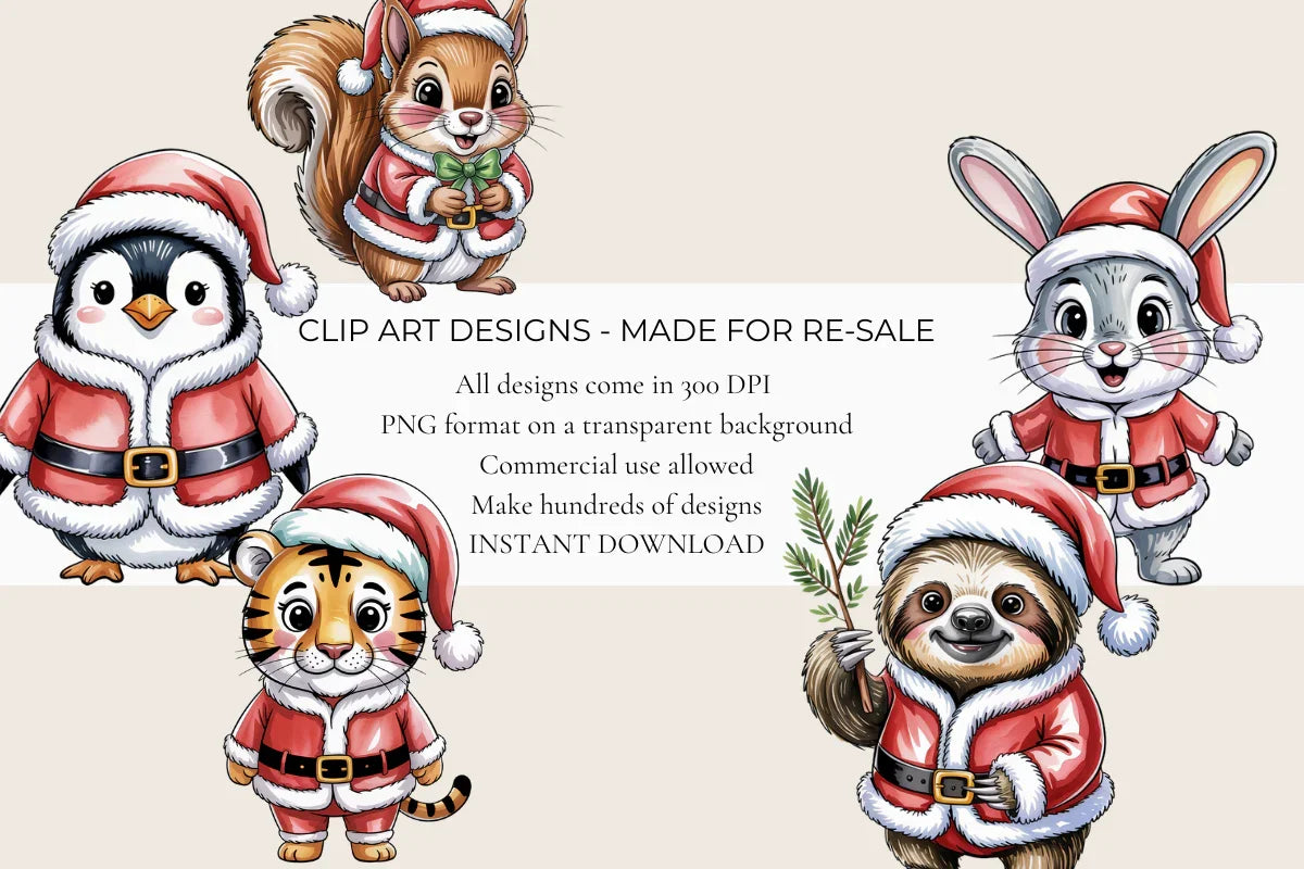 Cute Santa Animals Clipart - CraftNest - Digital Crafting and Art