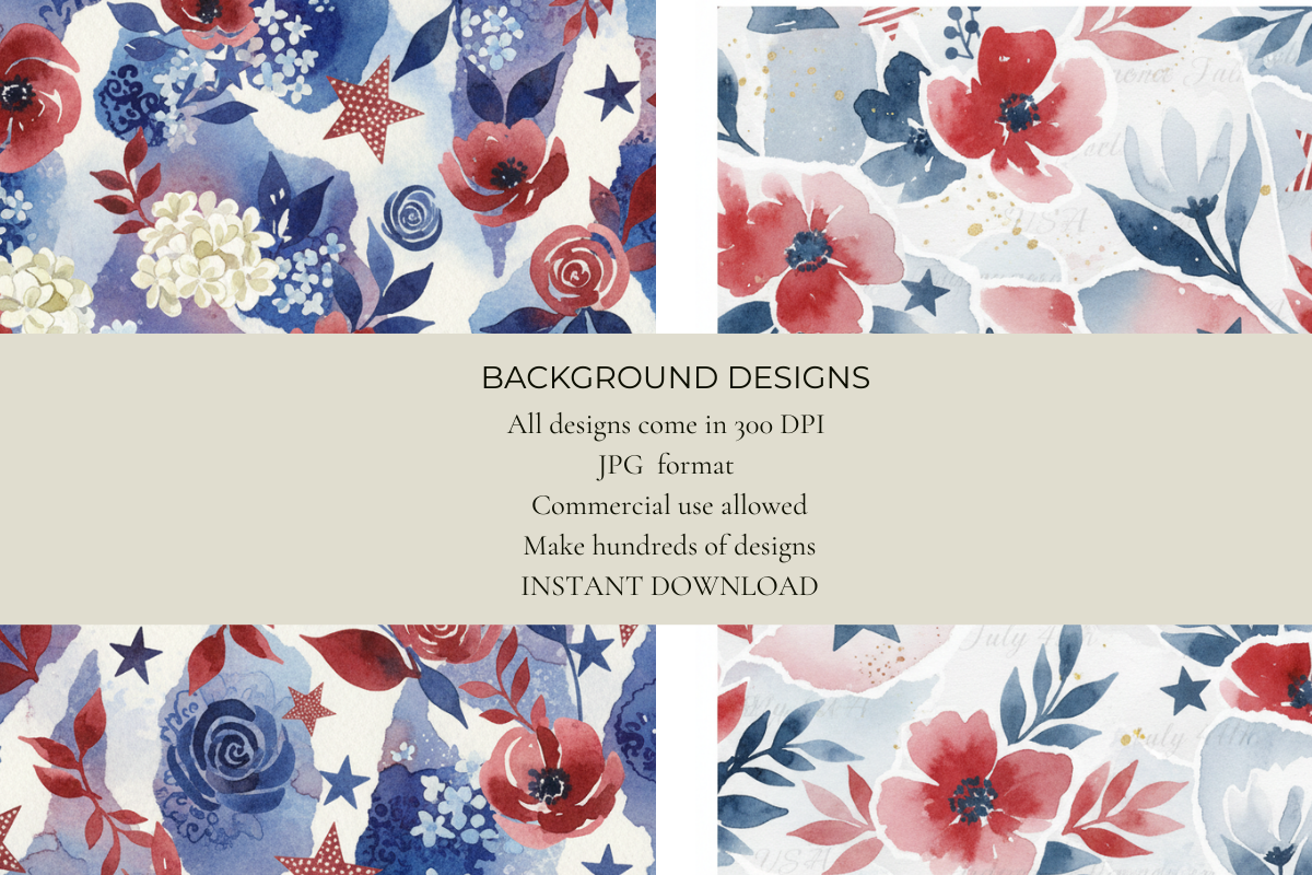 4th of July Florals Junk Journal Papers