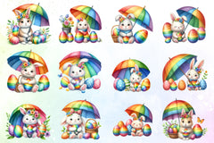 Easter Bunny Rainbow Umbrella Clipart Bundle - CraftNest - Digital Crafting and Art