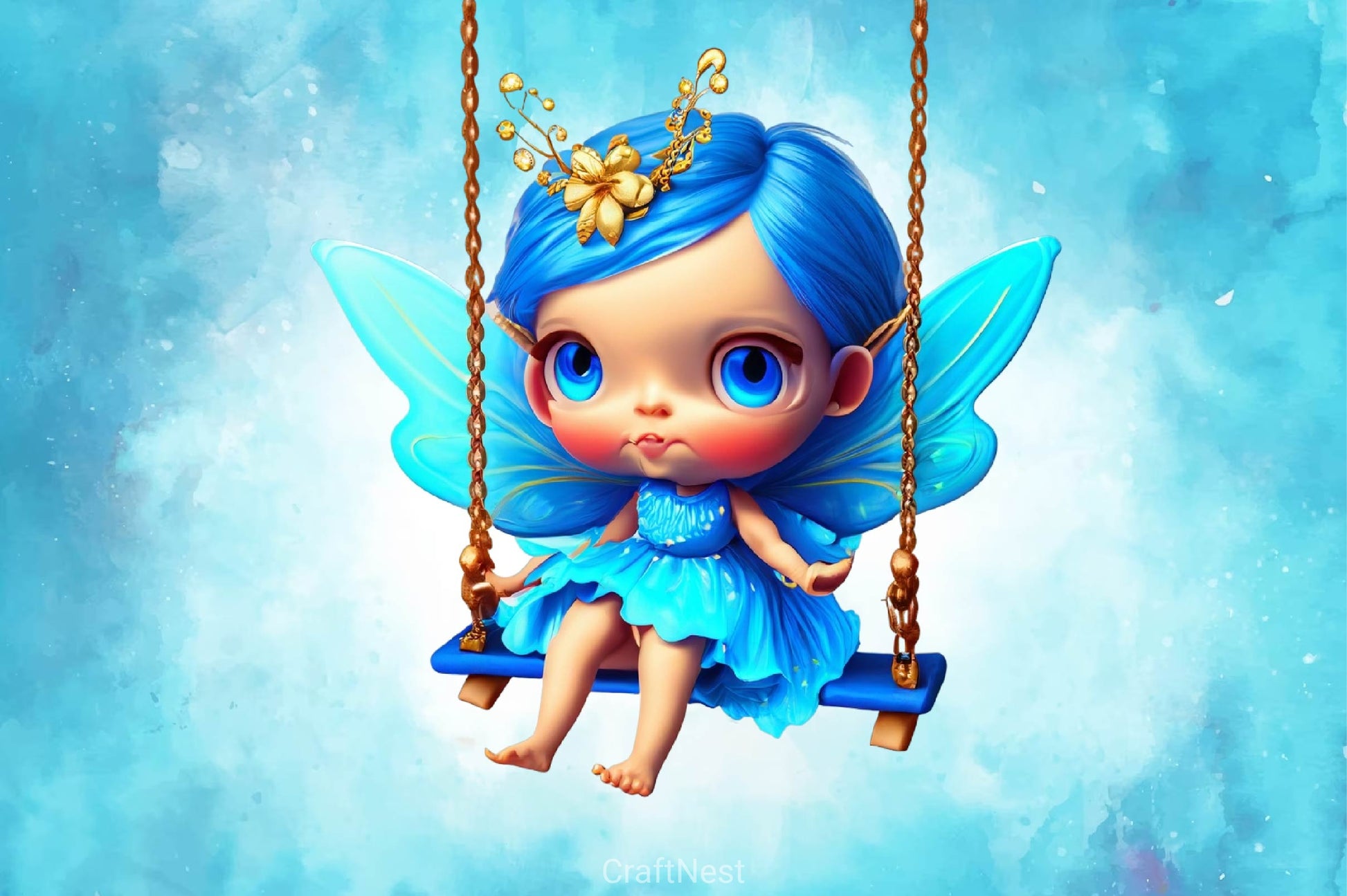 Blue Cute Fairy With Swing Clipart Bundle - CraftNest - Digital Crafting and Art