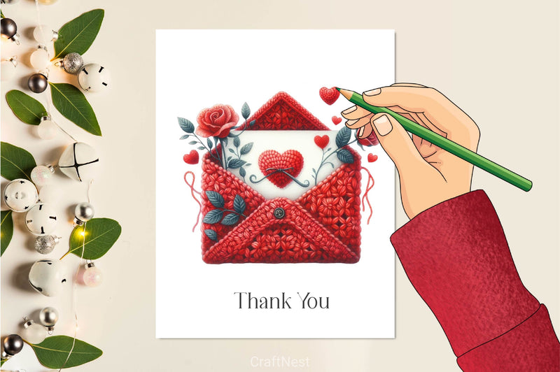 Red Valentine Crochet Envelopes Clipart Bundle - CraftNest - Digital Crafting and Art