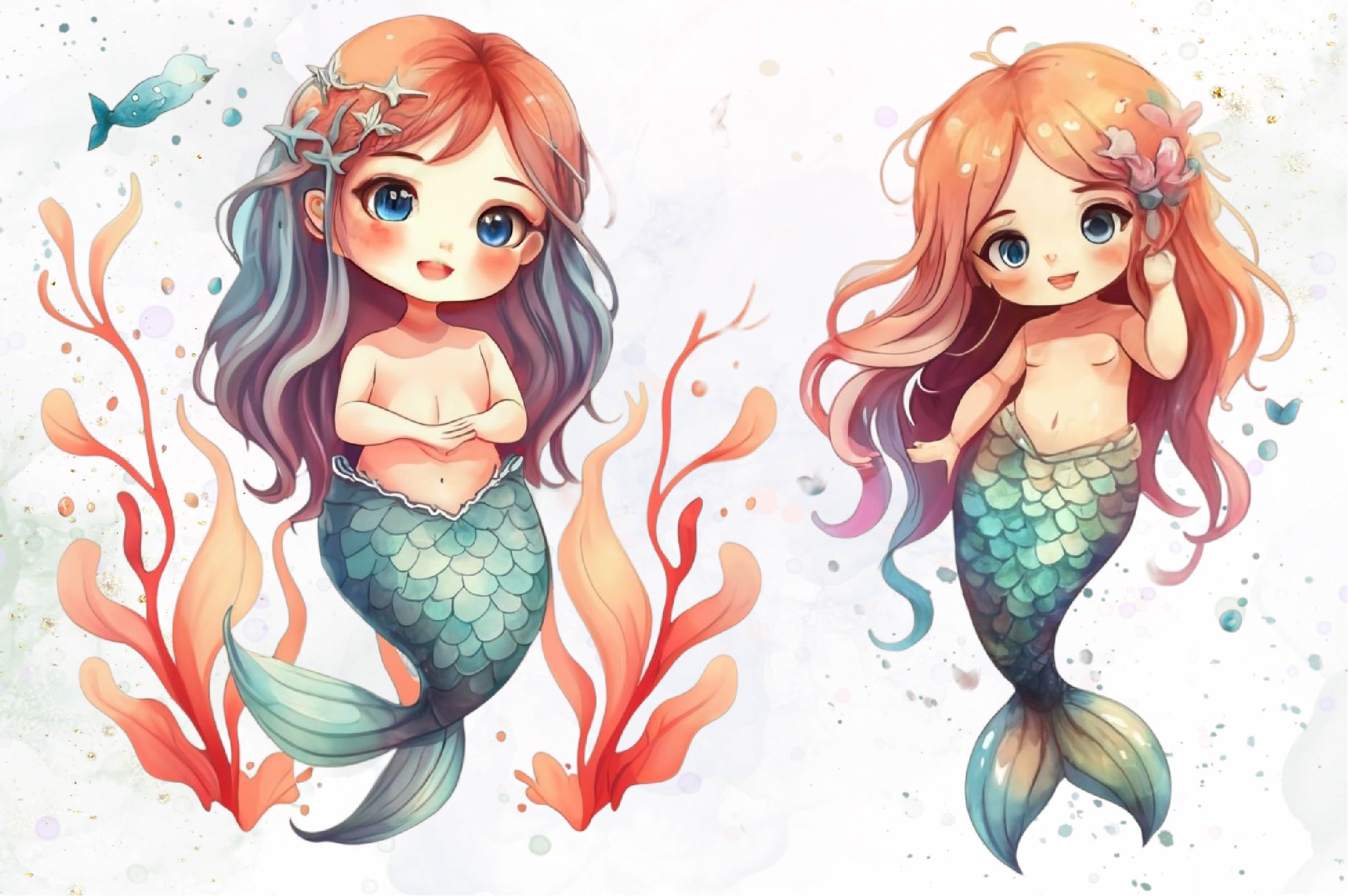 Cute Mermaids Clipart Bundle - CraftNest - Digital Crafting and Art