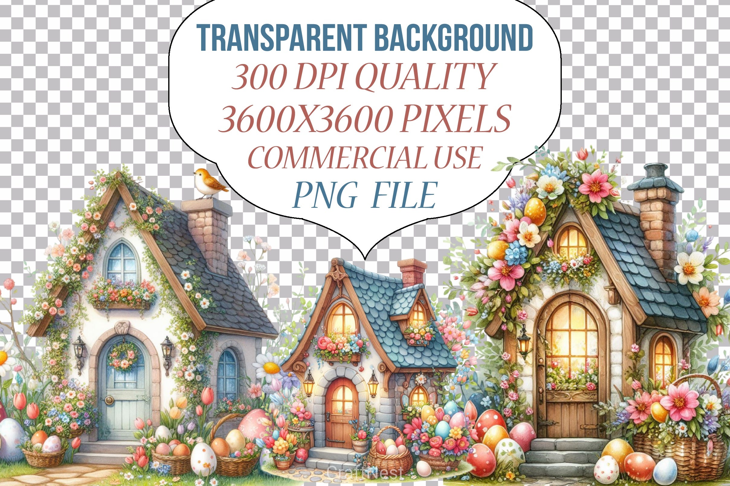 Cute Easter Eggs House Clipart Bundle - CraftNest - Digital Crafting and Art