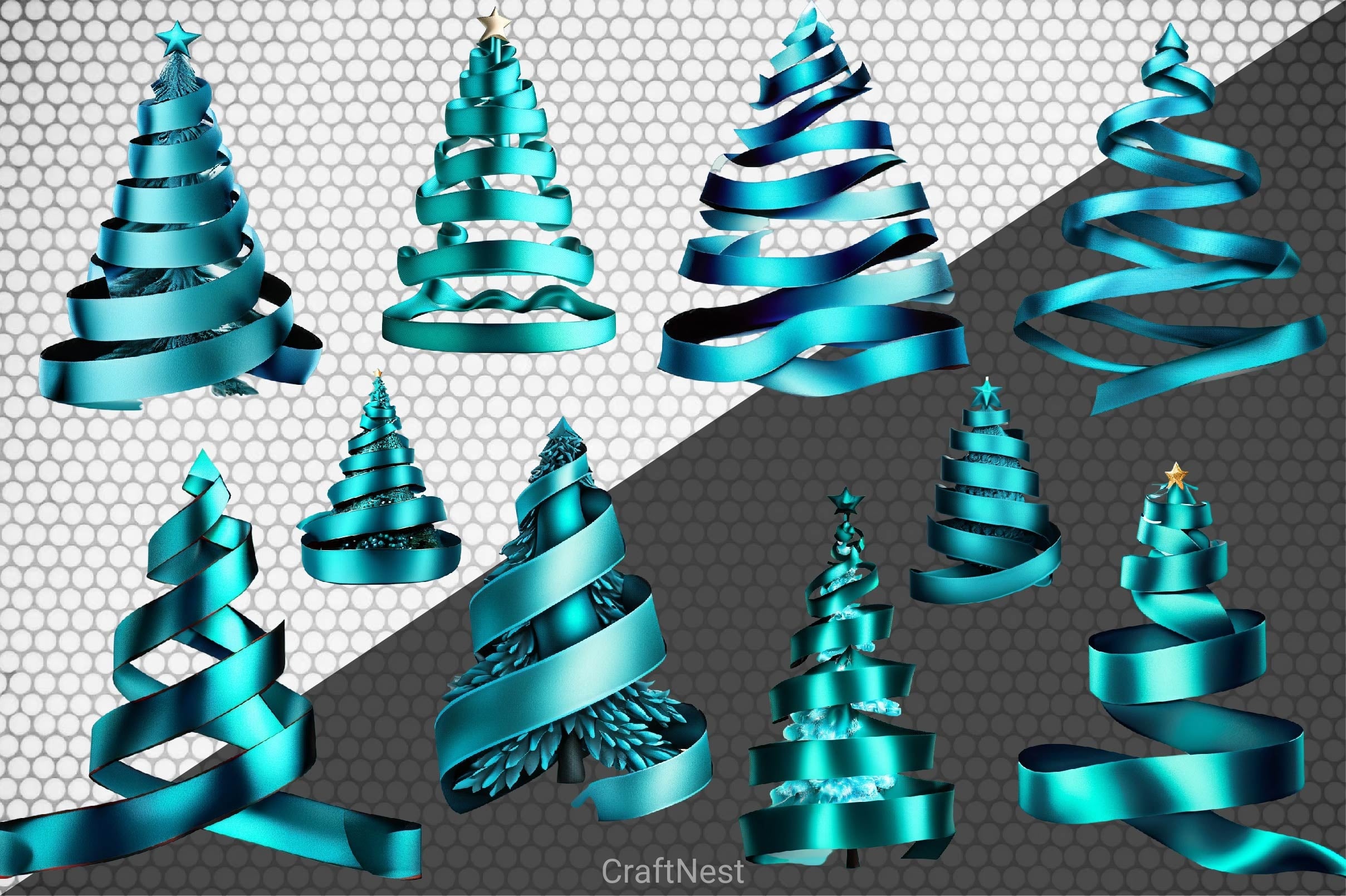 Blue Teal Ribbon Christmas Tree Clipart Bundle - CraftNest - Digital Crafting and Art