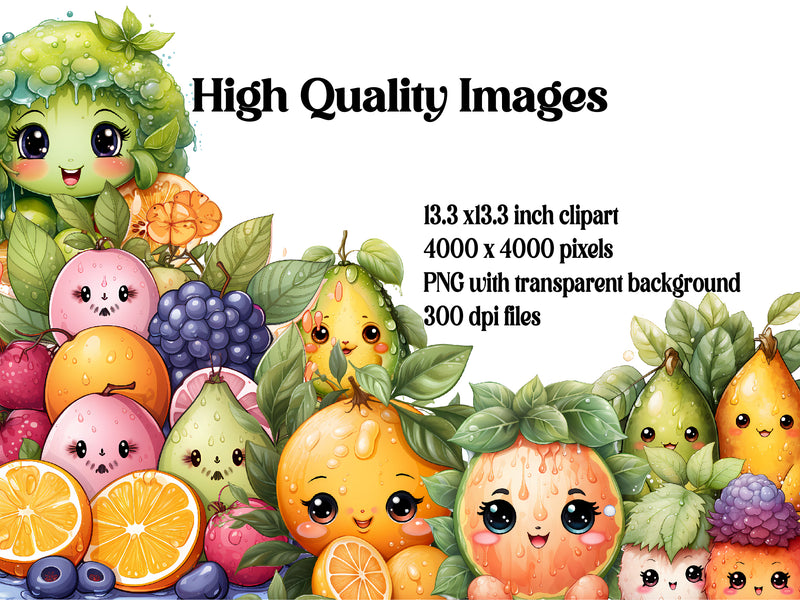 Kawaii Fruits Clipart - CraftNest