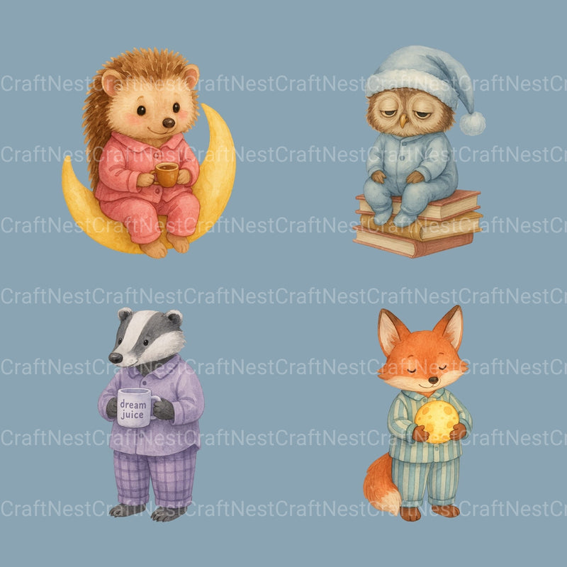 Woodland Animal Pjs 2 Clipart Bundle - CraftNest - Digital Crafting and Art