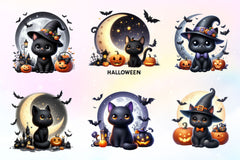Halloween Black Cat Clipart Bundle 7 - CraftNest - Digital Crafting and Art