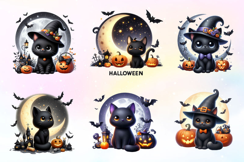 Halloween Black Cat Clipart Bundle 7 - CraftNest - Digital Crafting and Art