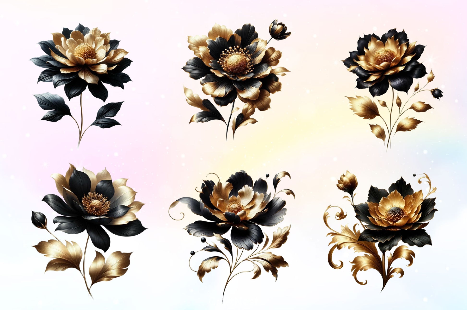 Abstract Black Gold Flower Clipart Bundle - CraftNest - Digital Crafting and Art