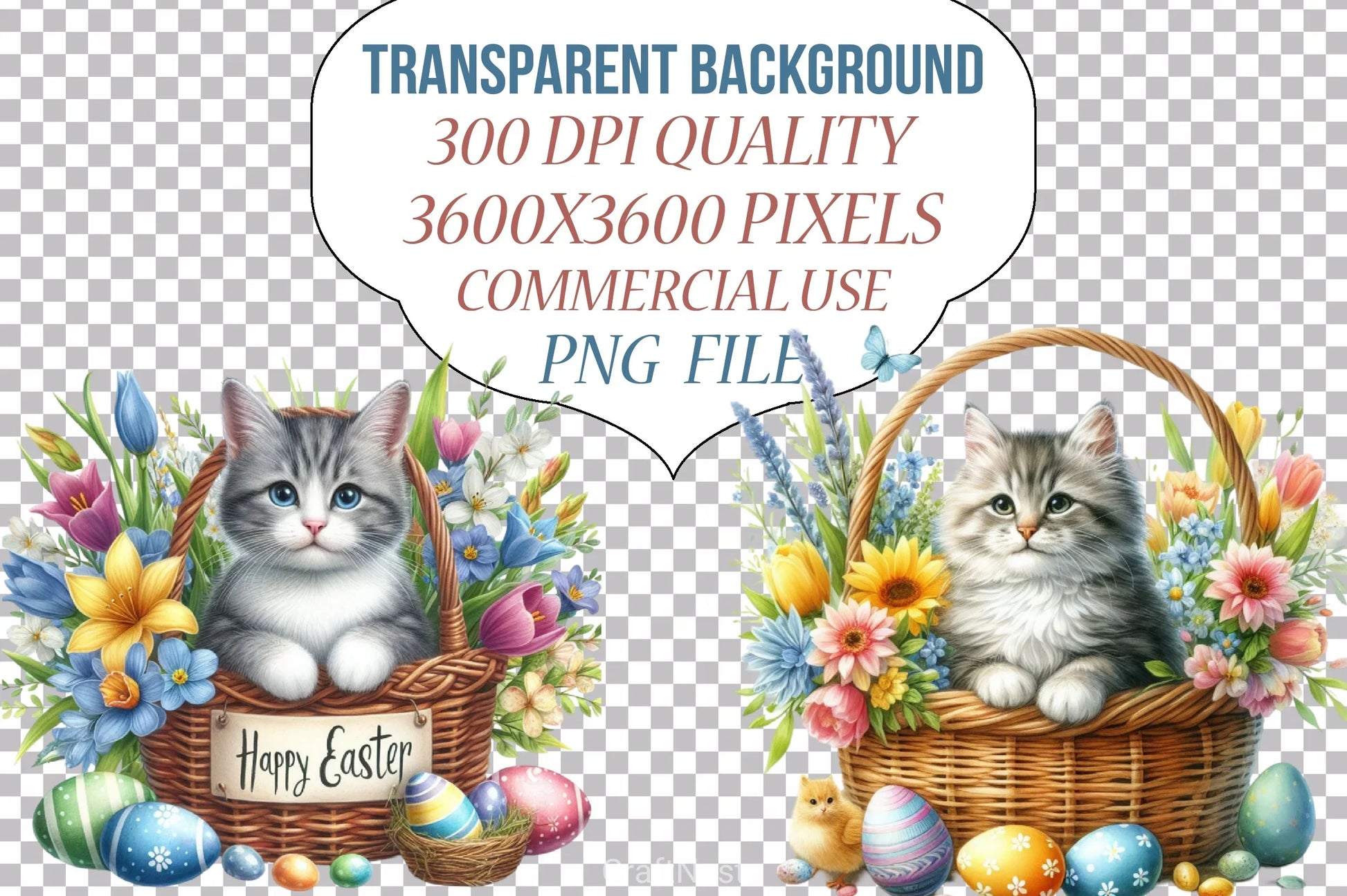 Easter Kitten Basket Clipart Bundle - CraftNest - Digital Crafting and Art