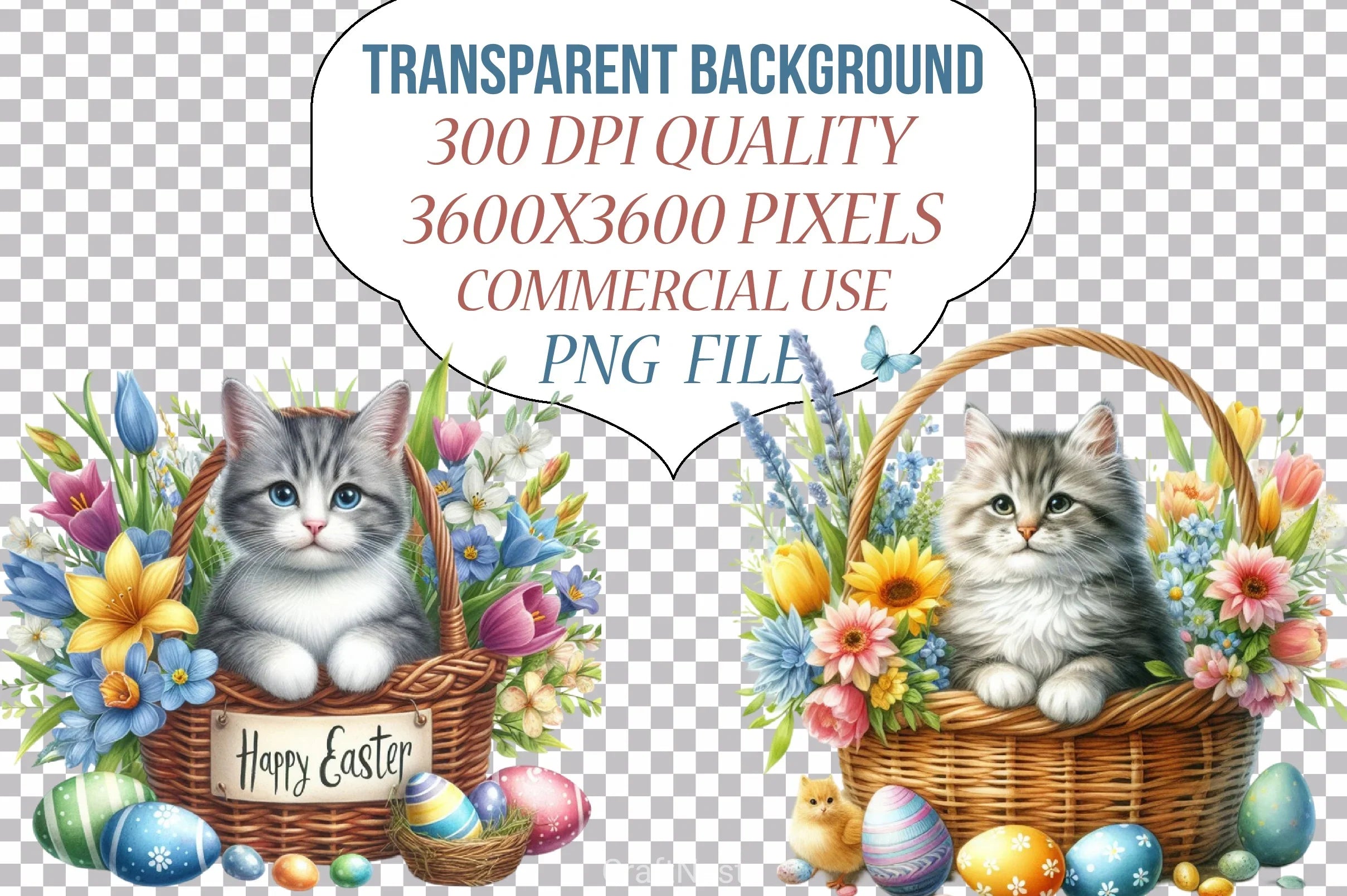 Easter Kitten Basket Clipart Bundle - CraftNest - Digital Crafting and Art