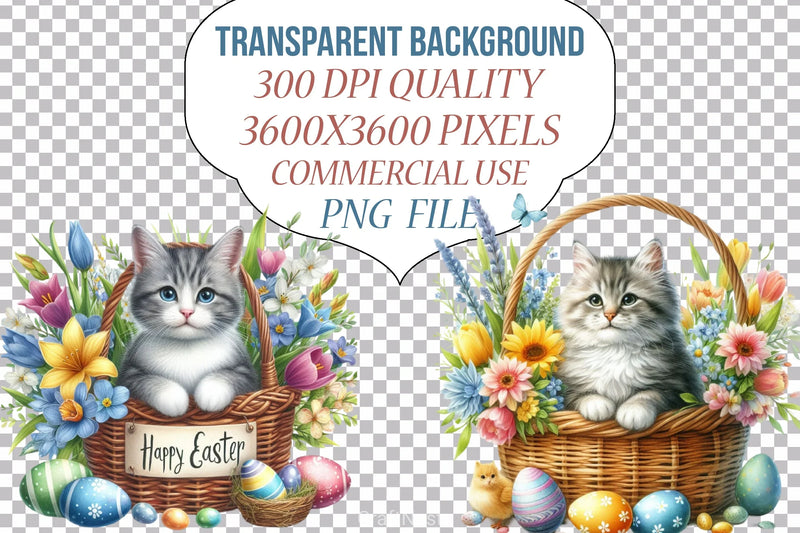 Easter Kitten Basket Clipart Bundle - CraftNest - Digital Crafting and Art