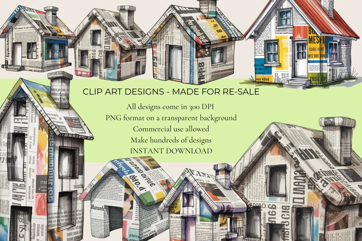 Newspaper Houses Clipart - CraftNest - Digital Crafting and Art